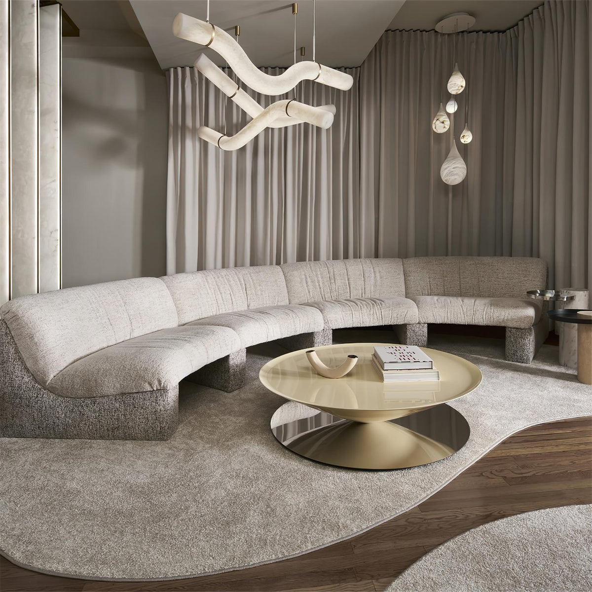 Liberty Chandelier Curved Alabaster Ribbon Silhouette - Neutralighting
