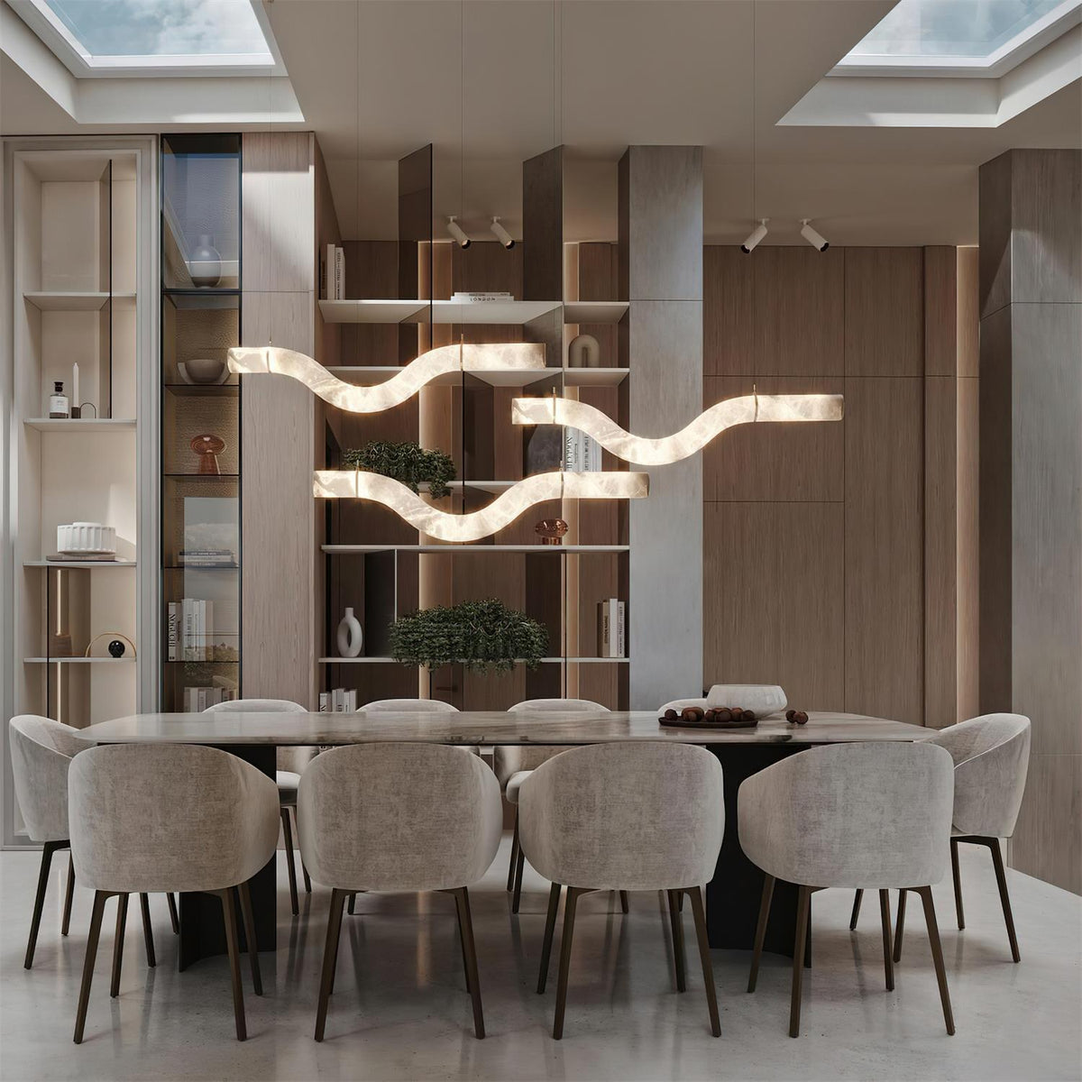 Liberty Chandelier Curved Alabaster Ribbon Silhouette - Neutralighting