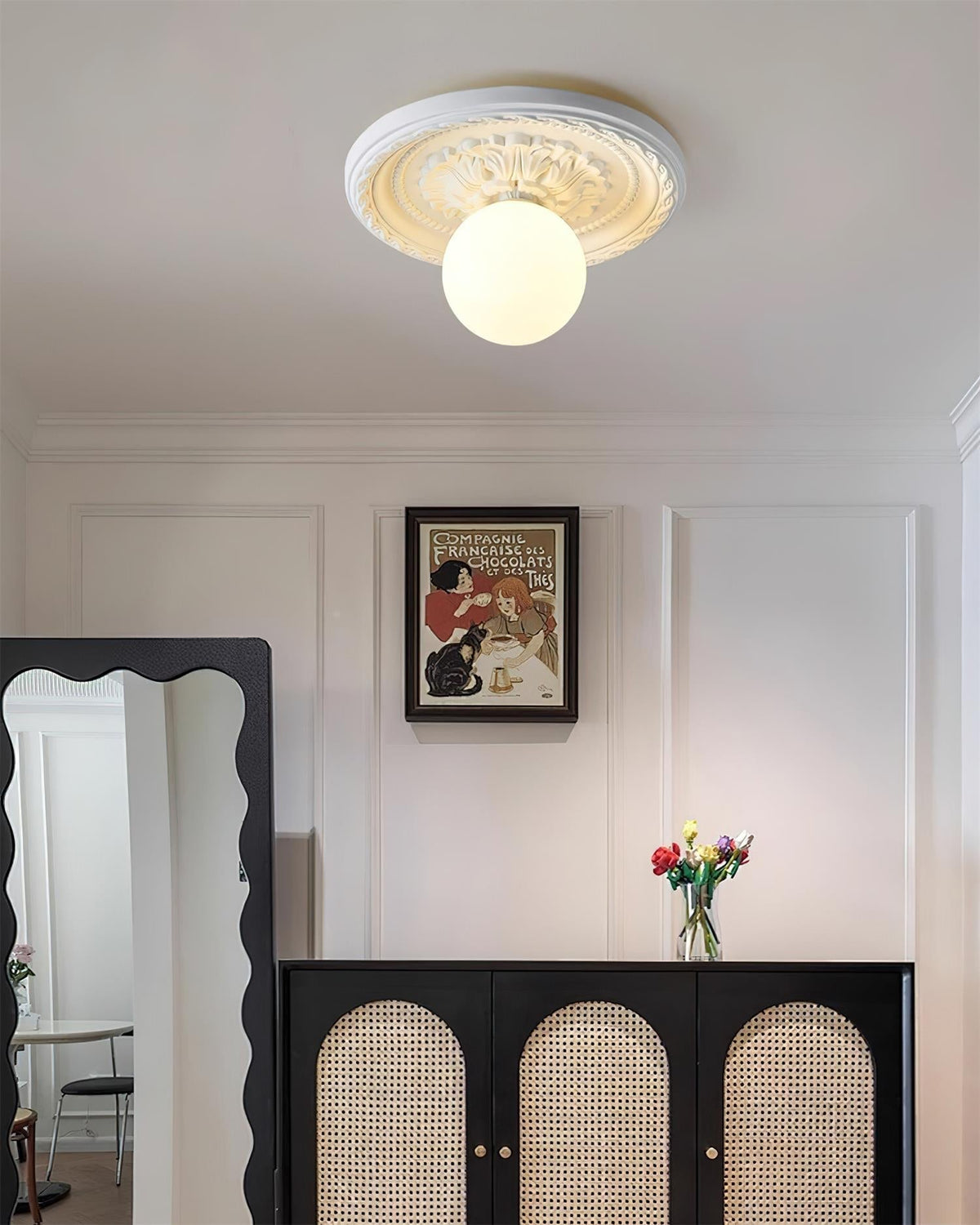 Elya Vintage Carved Ceiling Light with Globe Shade-Neutral Decor