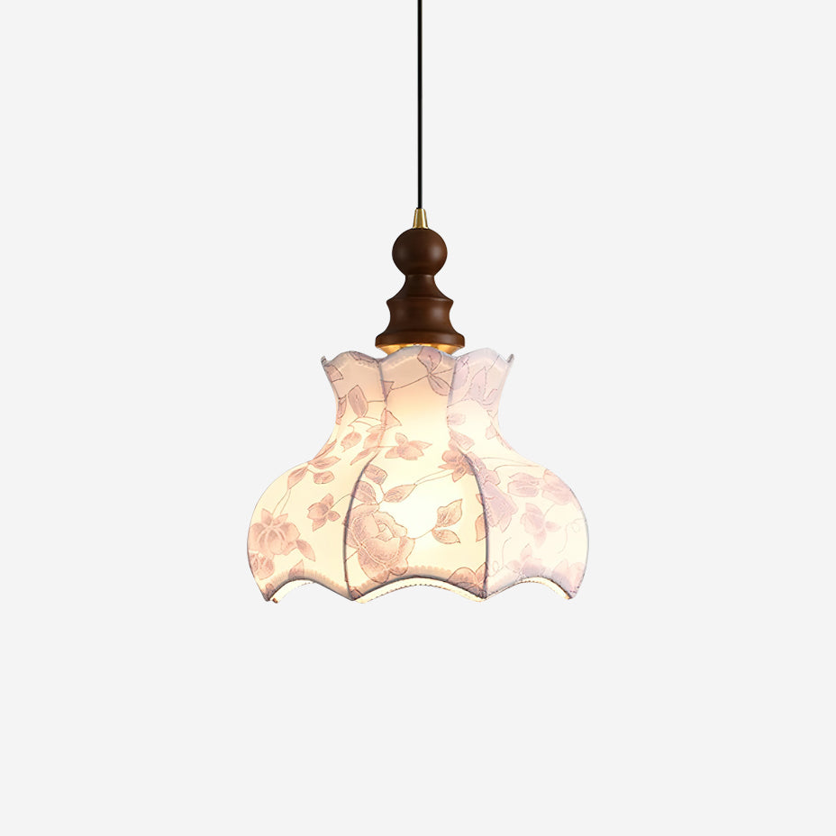 Pendant Lamp Metal and Wood Fabric Vintage Floral Elegant-Neutral Decor