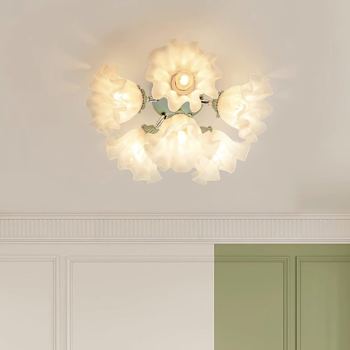 Ceiling Light Petal Shades Wavy Glass Bloom Elegant Floral-Neutral Decor