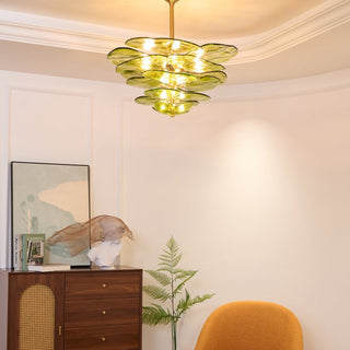 Lotus Lustre Contemporain en Verre à Feuilles Superposées