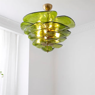 Lotus Lustre Contemporain en Verre à Feuilles Superposées