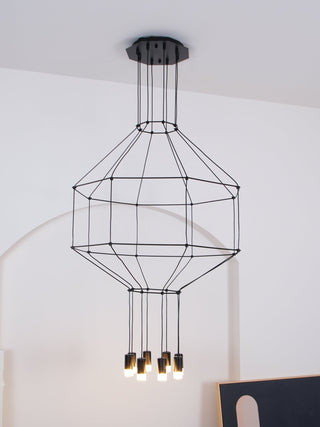 Lustra Lustre Lignes Noir Structure Métallique LED