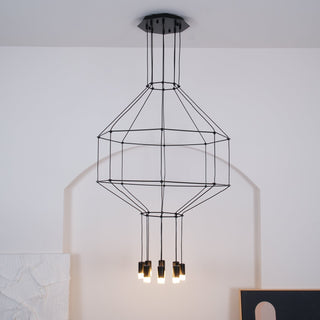 Lustra Lustre Lignes Noir Structure Métallique LED