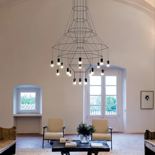 Lustra Lustre Lignes Noir Structure Métallique LED