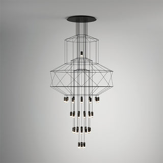 Lustra Lustre Lignes Noir Structure Métallique LED