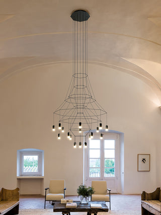 Lustra Lustre Lignes Noir Structure Métallique LED