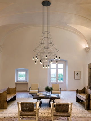 Lustra Lustre Lignes Noir Structure Métallique LED