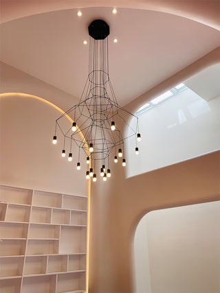 Lustra Lustre Lignes Noir Structure Métallique LED