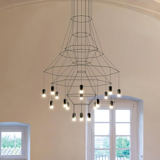 Lustra Lustre Lignes Noir Structure Métallique LED