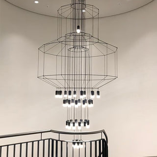 Lustra Lustre Lignes Noir Structure Métallique LED