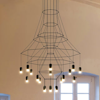Lustra Lustre Lignes Noir Structure Métallique LED
