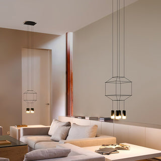 Lustra Suspension Géométrique en Fil Noir LED