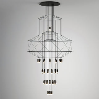 Lustra Lustre Lignes Noir Structure Métallique LED