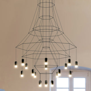 Lustra Lustre Lignes Noir Structure Métallique LED