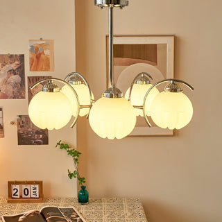 Lustre Bras Courbés en Chrome avec Abat-jours en Globe Givré