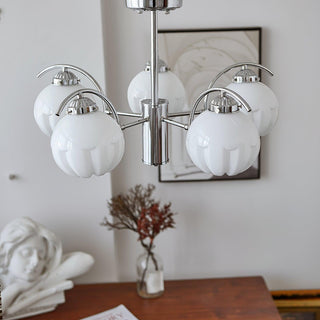Lustre Bras Courbés en Chrome avec Abat-jours en Globe Givré