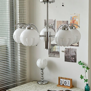 Lustre Bras Courbés en Chrome avec Abat-jours en Globe Givré