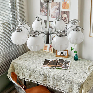 Lustre Bras Courbés en Chrome avec Abat-jours en Globe Givré