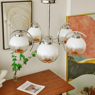 Lustre Bras Courbés en Chrome avec Abat-jours en Globe Givré