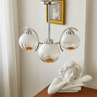 Lustre Bras Courbés en Chrome avec Abat-jours en Globe Givré
