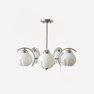 Lustre Bras Courbés en Chrome avec Abat-jours en Globe Givré