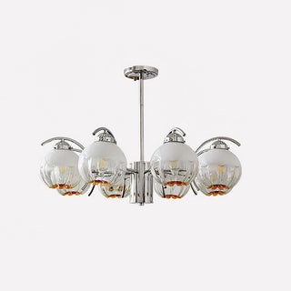 Lustre Bras Courbés en Chrome avec Abat-jours en Globe Givré