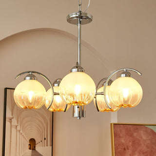 Lustre Bras Courbés en Chrome avec Abat-jours en Globe Givré