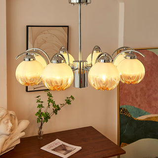 Lustre Bras Courbés en Chrome avec Abat-jours en Globe Givré