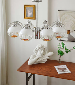 Lustre Bras Courbés en Chrome avec Abat-jours en Globe Givré