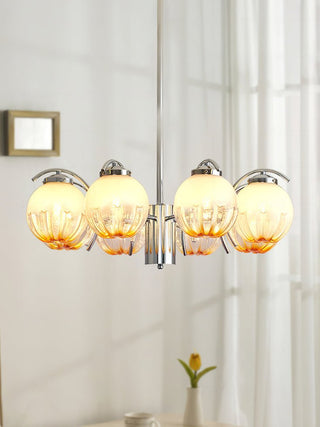 Lustre Bras Courbés en Chrome avec Abat-jours en Globe Givré