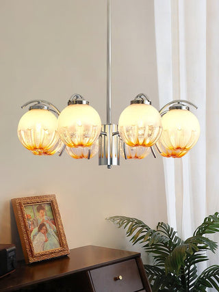 Lustre Bras Courbés en Chrome avec Abat-jours en Globe Givré