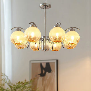 Lustre Bras Courbés en Chrome avec Abat-jours en Globe Givré