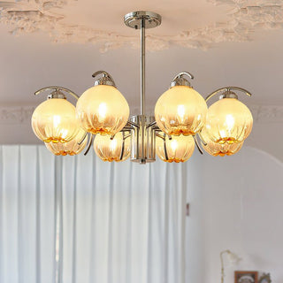 Lustre Bras Courbés en Chrome avec Abat-jours en Globe Givré