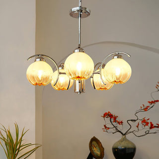 Lustre Bras Courbés en Chrome avec Abat-jours en Globe Givré