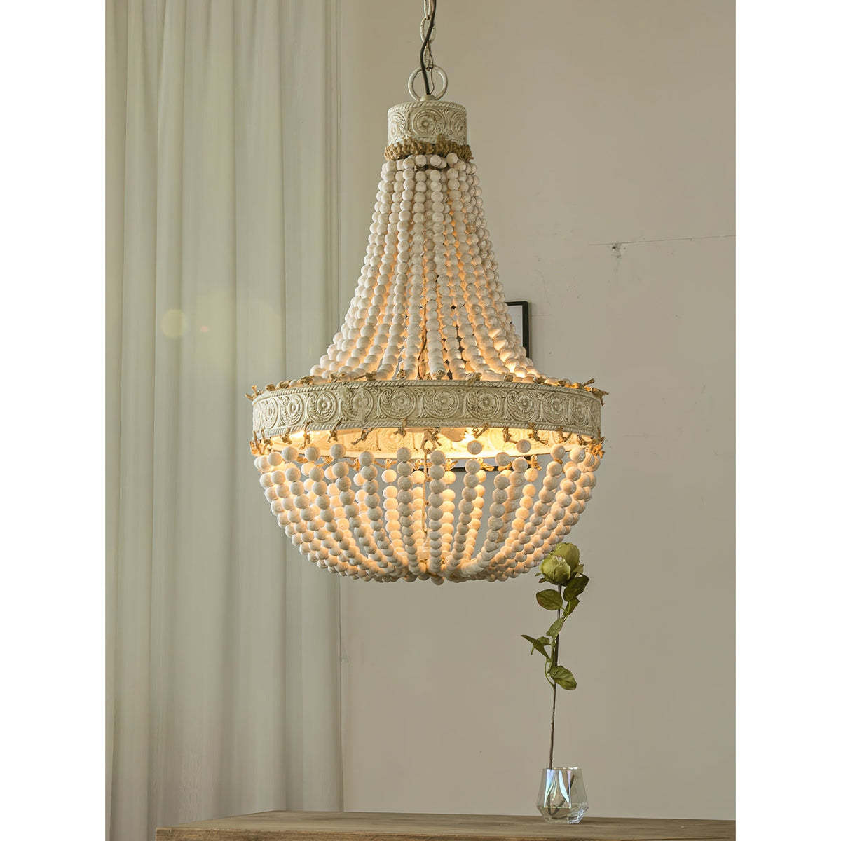 Ulvararis Lustre en Métal et Bois Perlé de Luxe Postmoderne