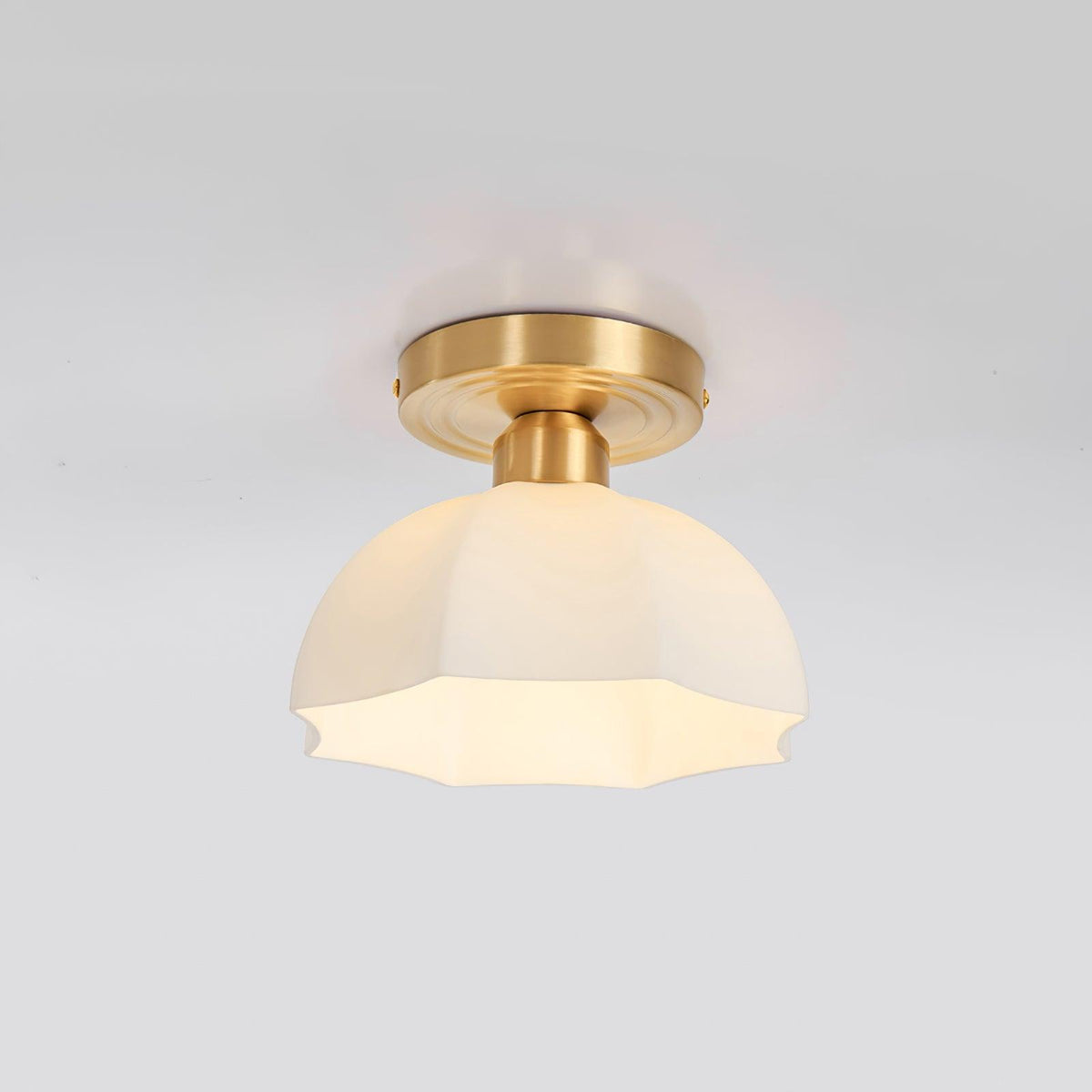 Veya Brass Base and Opal Glass Flush Mount Ceiling Light-Neutral Decor