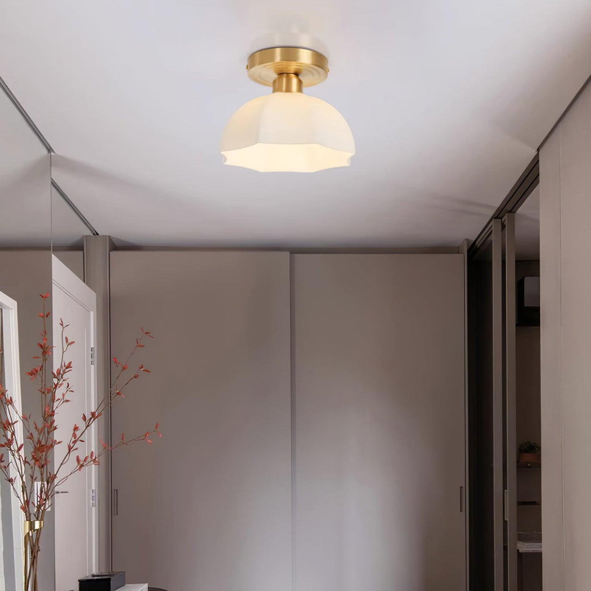 Veya Brass Base and Opal Glass Flush Mount Ceiling Light-Neutral Decor