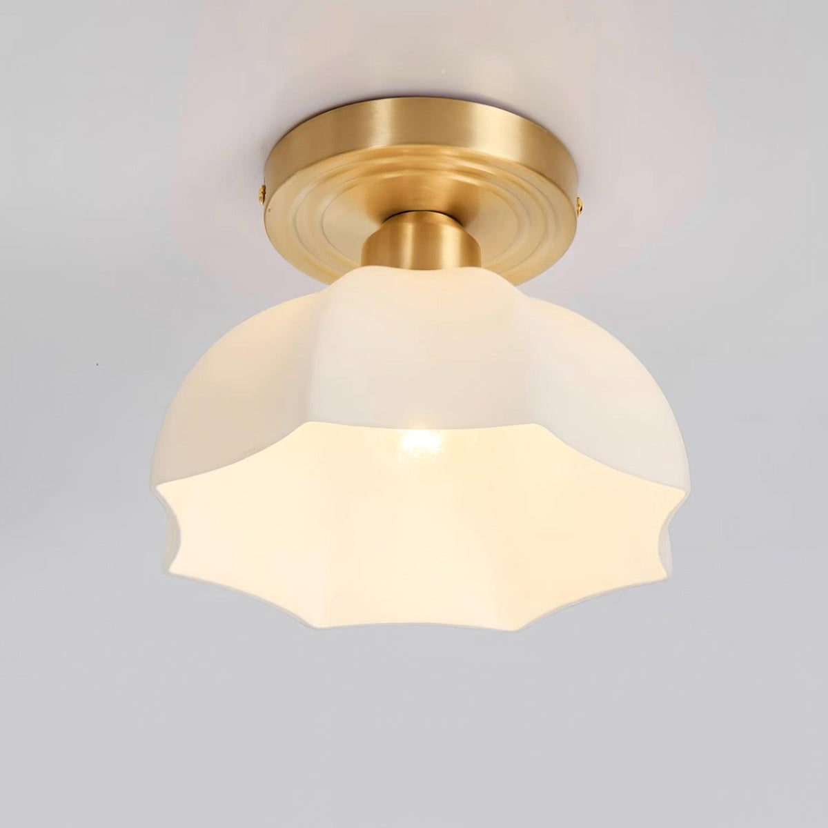 Veya Brass Base and Opal Glass Flush Mount Ceiling Light-Neutral Decor