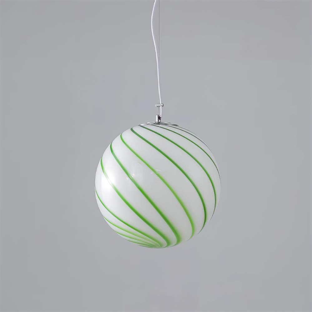 Kairo Pendant Lamp Glass Globe Light with Green Swirl Stripes-Neutral Decor