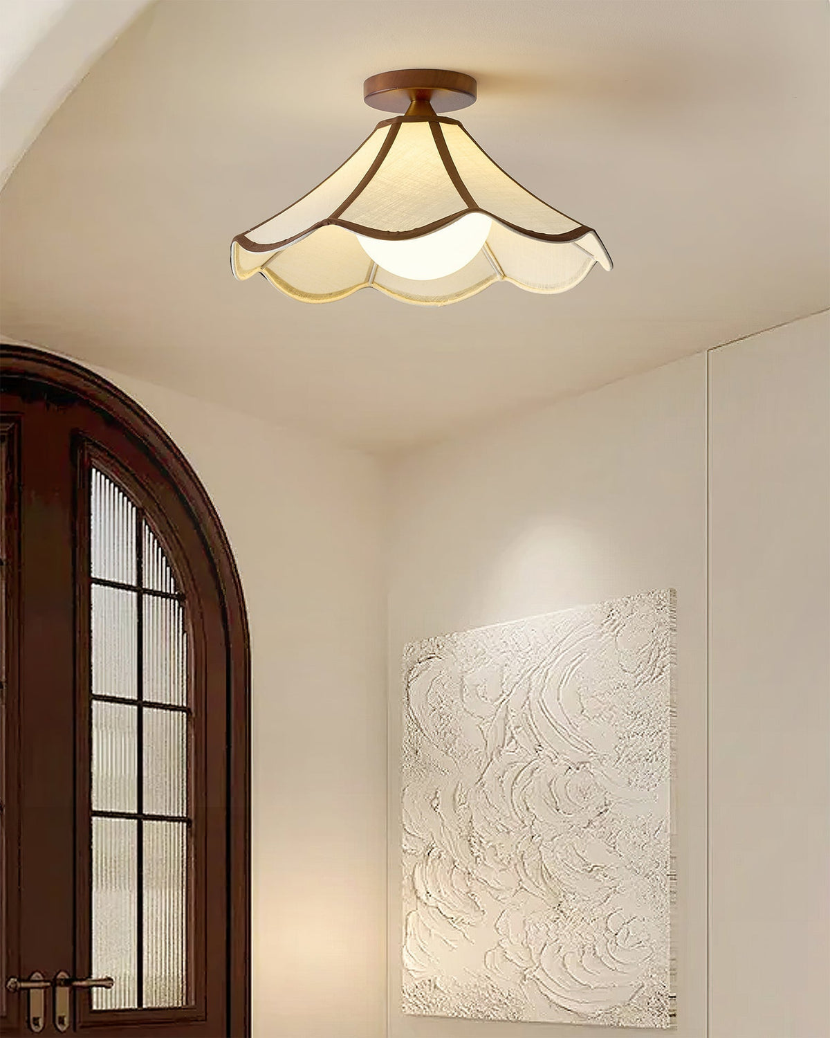 Lonzo Ceiling Light in a bedroom setting, providing warm ambient light.