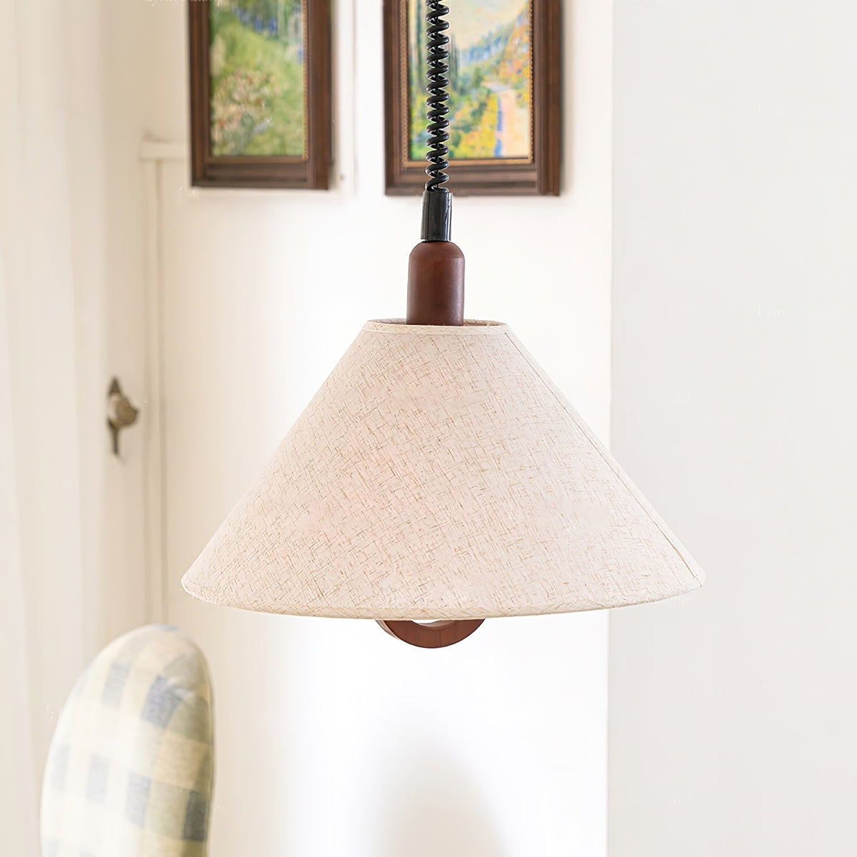 Hadresa Premium Nordic Art Tissu Bois Pendentif Lampe