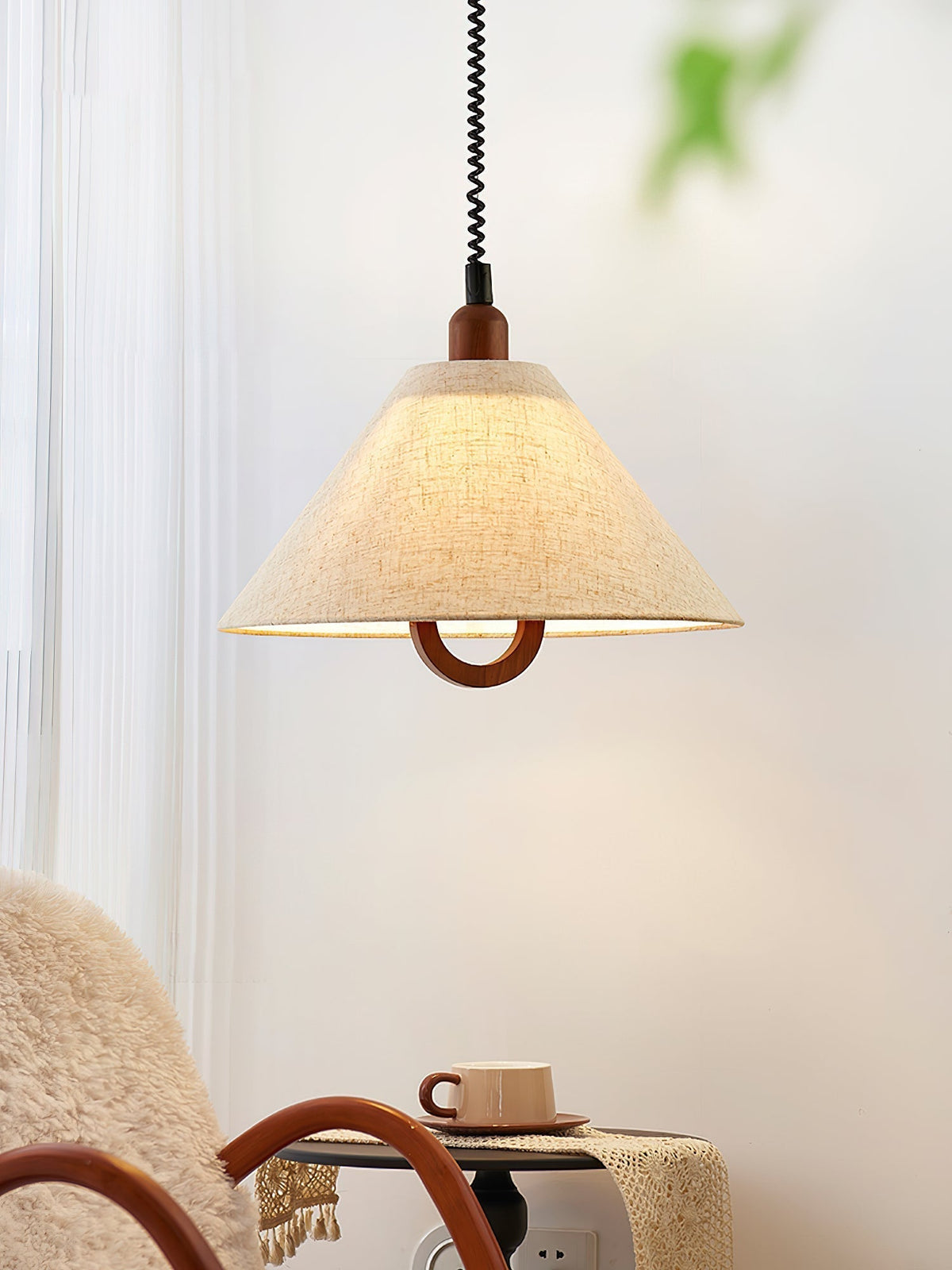 Hadresa Premium Nordic Art Tissu Bois Pendentif Lampe