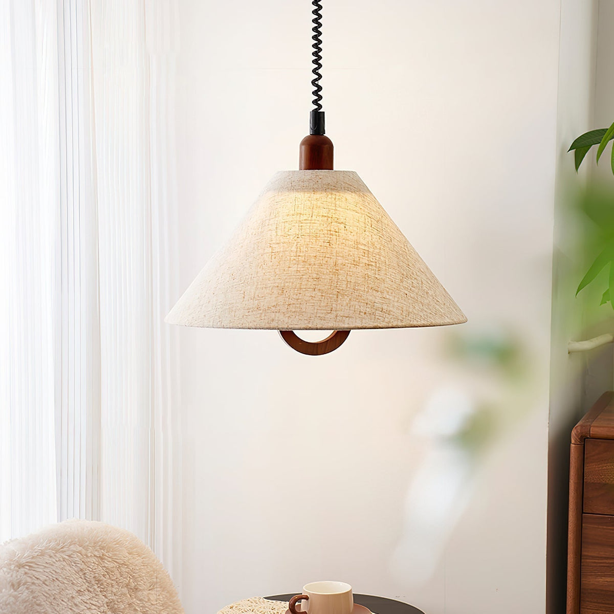 Hadresa Premium Nordic Art Tissu Bois Pendentif Lampe