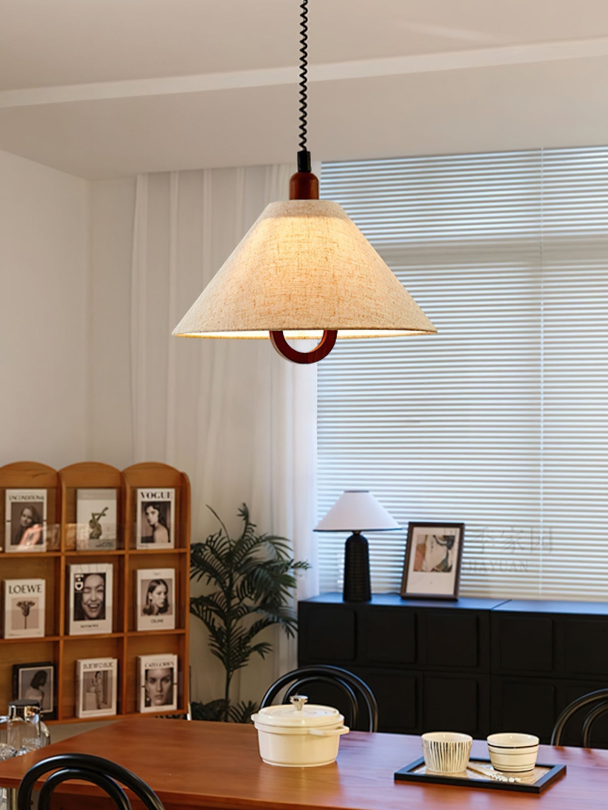 Hadresa Premium Nordic Art Tissu Bois Pendentif Lampe