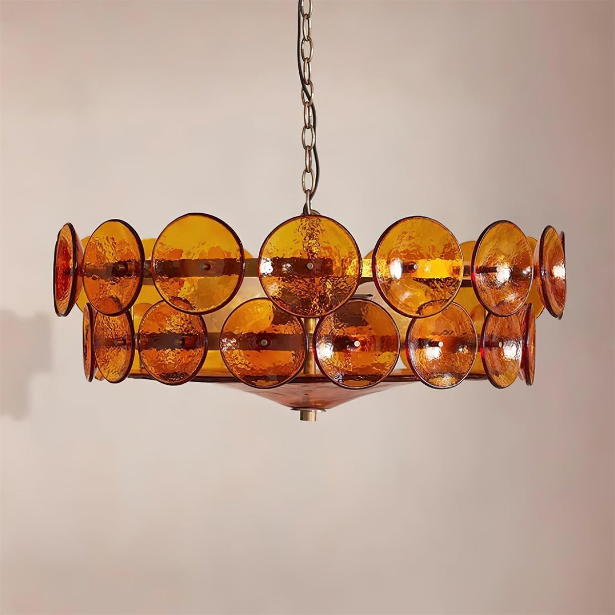 Selvora Chandelier Amber Glass Disc Elegant-Neutral Decor