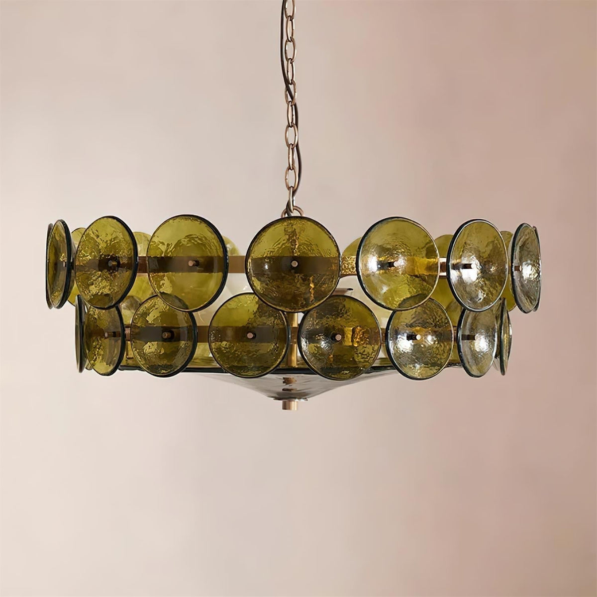 Selvora Chandelier Amber Glass Disc Elegant-Neutral Decor