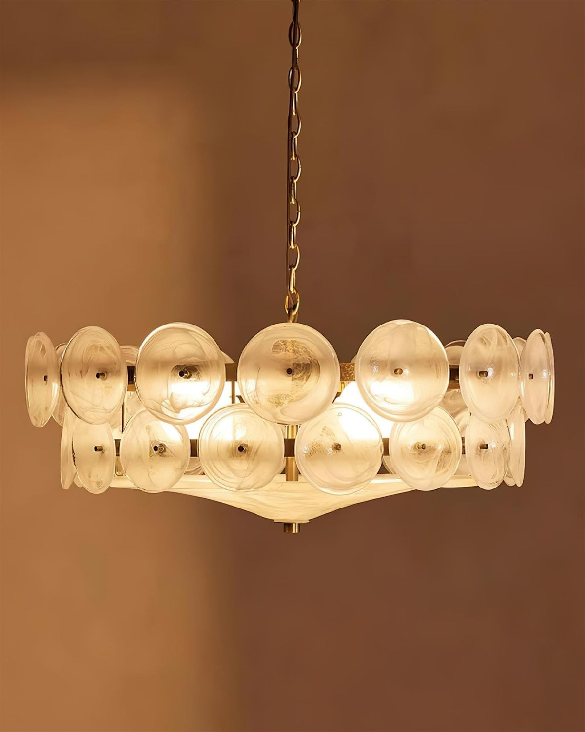 Selvora Chandelier Amber Glass Disc Elegant-Neutral Decor