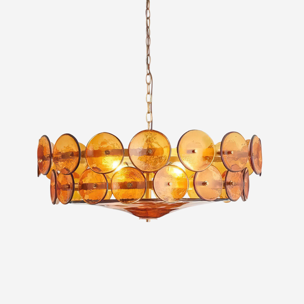 Selvora Chandelier Amber Glass Disc Elegant-Neutral Decor